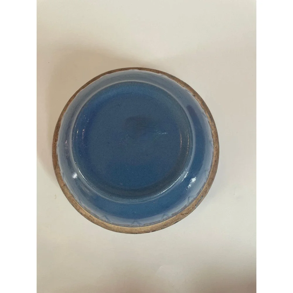 Ruckel's Vintage Blue‎ Stoneware Mixing Bowl Embossed Picket Fences Cobalt 9